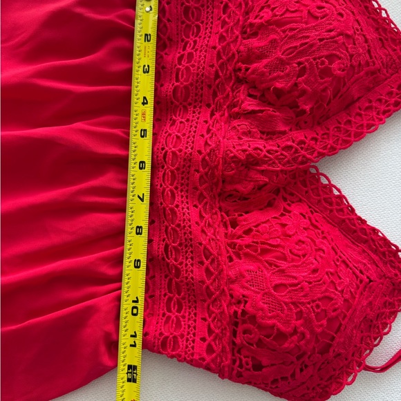 Red Lace Trim Party Summer Dress Xs - Picture 4 of 7
